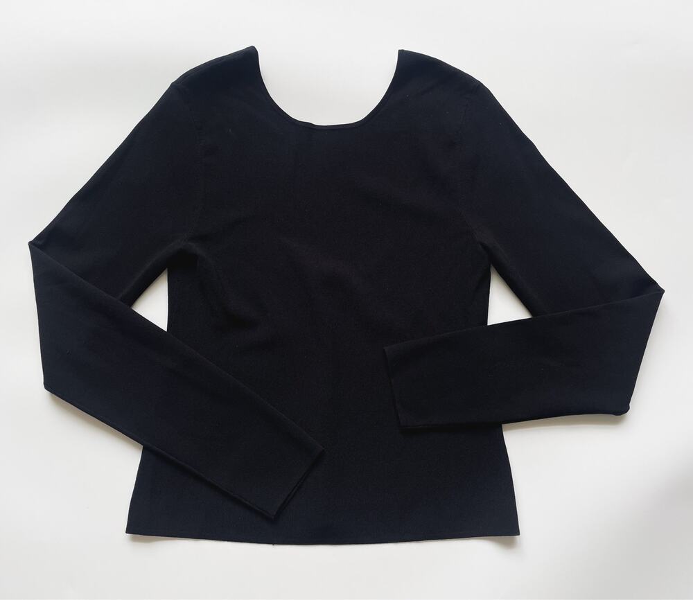 Women's Who What Wear Black Fitted Long Sleeve Scoop Back Top Size L
